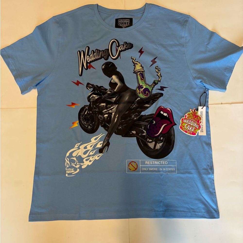 Mens Wedding Cake Brand T-shirt - Sky Blue - Size 2XL